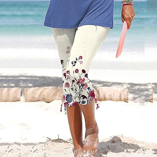 Beach Pants For Women Cropped Capri Pants Summer Casual Elastic Waisted Pants Drawstring Stretchy Pants #TOP1