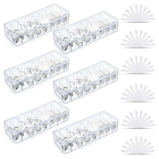 Tatuo 6 Pcs Cable Organizer Box with Wire Ties, Plastic Cord Storage Box with Lid, Electronics Organizer for Home Office Desk Organizers and Accessories (Clear)