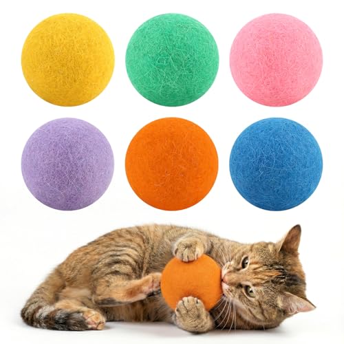 Softkomfyy Wool Cat Balls 6 Pack, 2-Inch Handmade Felt Toys