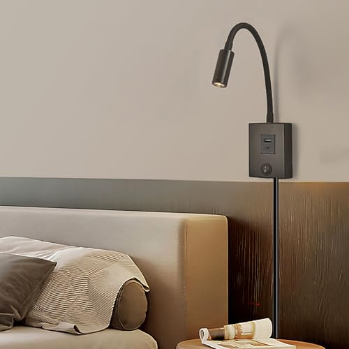 Luz de lectura con puerto USB integrado y foco LED regulable de pared