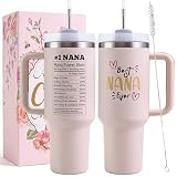 VoziSpace Best Nana Ever Tumbler with Handle 40oz Nana Gifts - Mother’s Day Birthday Gifts for Grandma, Grandma Coffee Mug from Grandkids - World's Best Grandmother Gifts for Christmas