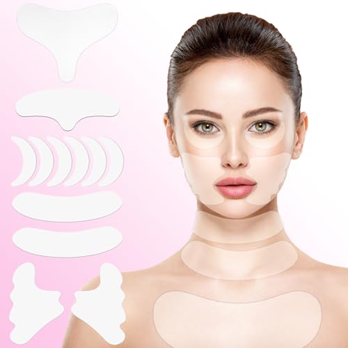 MEIEGOU 12PCS Neck Wrinkle Patches,Anti Wrinkles pads Reusable Facial Tape,Forhead Wrinkles Patches for Face Overnight, Chest Wrinkle Pads for Women and Men