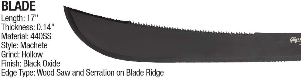 Luna Tech, LTK9500, Dave Young Survival System, 23in. Full Length Tang Machete, TPR Handle, Carbide Tip, Includes Black Sheath with MOLLE System