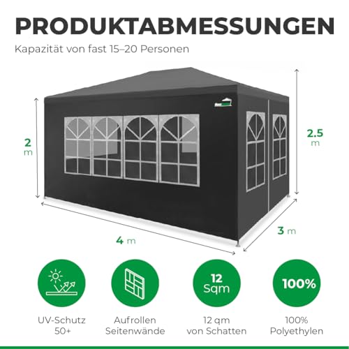 MaxxGarden Pavillon 3×4 m Gartenzelt und Partyzelt für Gartenfeiern
