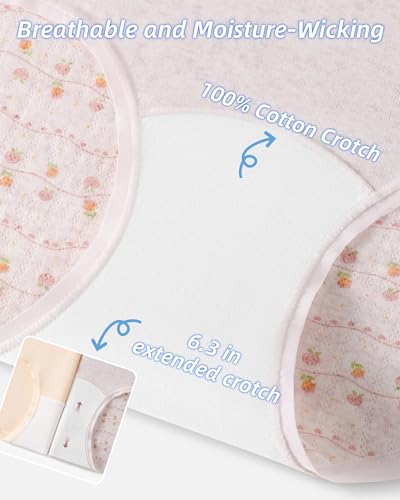 Cute Floral Panties Girls,Moisture-Wicking Cotton Briefs,Extended Crotch Mid Rise Frilly Trim Soft Underwear,5 Pack3