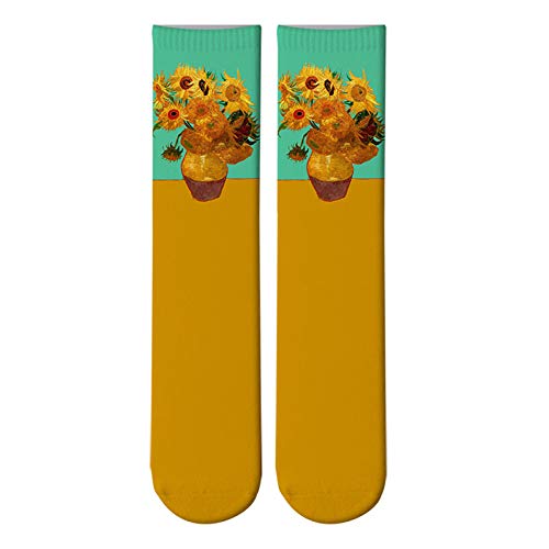 HNDDWZDB Hommes Fashions 3d Imprimé Rétro Peinture Art Van Gogh Crew Chaussettes Hommes Drôle De Tournesol Nuit Étoilée Chaussettes Longues Da Vinci Tube Chaussettes Cover