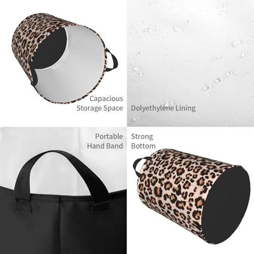 Image of Cheetah Print Round Laundry Hamper Leopard Animal Skin Storage Basket Toys Clothes Organizer Bin For Home Bathroom Bedroom Dorm Nursery, 38l