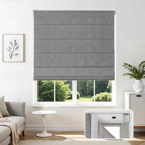 Joydeco Blackout Cordless Roman Shades No Drill, 21" W × 64" H, Grey