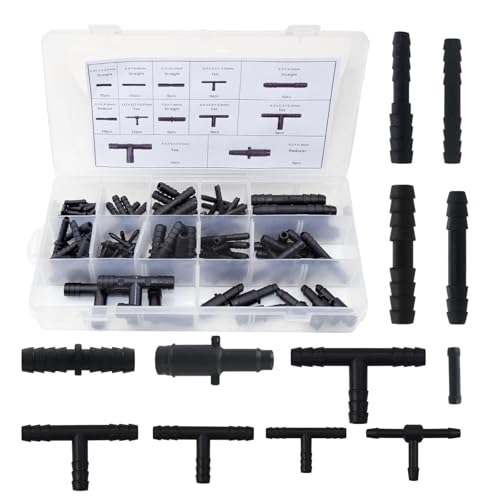 113 piezas Conector de riego directo,Conectores de manguera de riego de plástico,Conector de riego,Conectores de manguera,Kit de manguera en T,válvulas de compuerta,tes,accesorios,codos, tapas,tapones