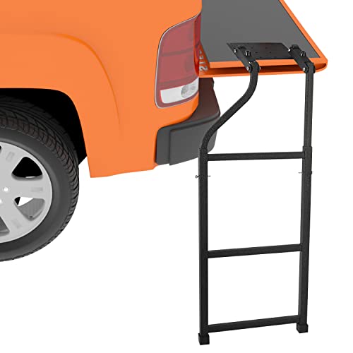 Lukar Tailgate Ladder, Pickup Truck Tailgate Ladder Universal Fit Foldable Extension Step Ladder With Buckles Straps Set, Stainless Steel Self Drilling Hex Screws And Sturdy Rubber Ladder Feet #TOP10