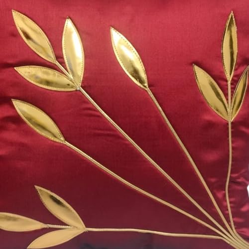 Image of Golden Floral Cushion Covers, 16x16 Inch, Set of 5 (Maroon)