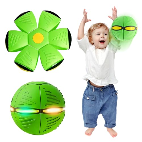 BRTNUP Magic Metaball,Children's Bouncing Ball,Jumping Balls with 6 Light,Flying Saucer,Dual Form Freely Switchable,Parent-Child Interaction Toy Game,Gifts for Teen Boys (Green)
