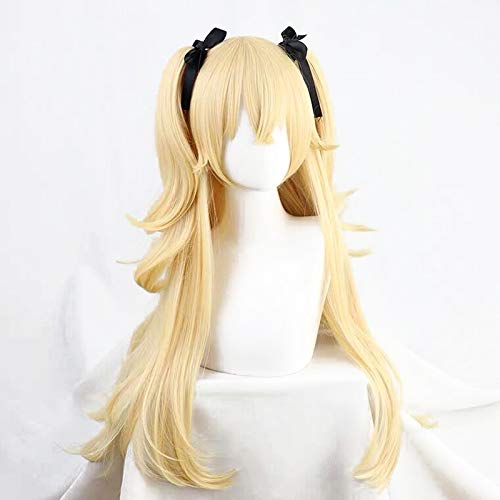 PWEINCY Lange blonde Fischl-Perücke für Genshin Impact Cosplay lockiges Haar mit Pony und schwarzem Band