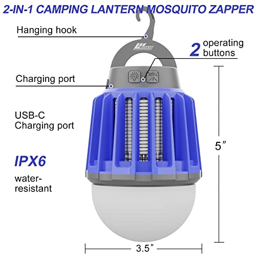 Wisely Bug Zapper Outdoor/Indoor Electric, Usb-C Rechargeable Mosquito Killer Lantern Lamp, Portable Insect Electronic Zapper Indoor Trap, With Led Light Berryblue #TOP1