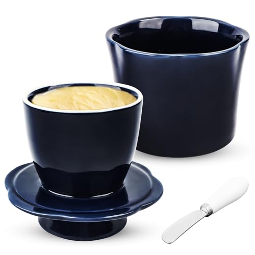 Yooyan Mantequera de cerámica, mantequeros franceses, barril de mantequilla para hacer mantequilla, campana de mantequilla con tapa, mantequera de agua con línea de agua, regalo de Navidad para la