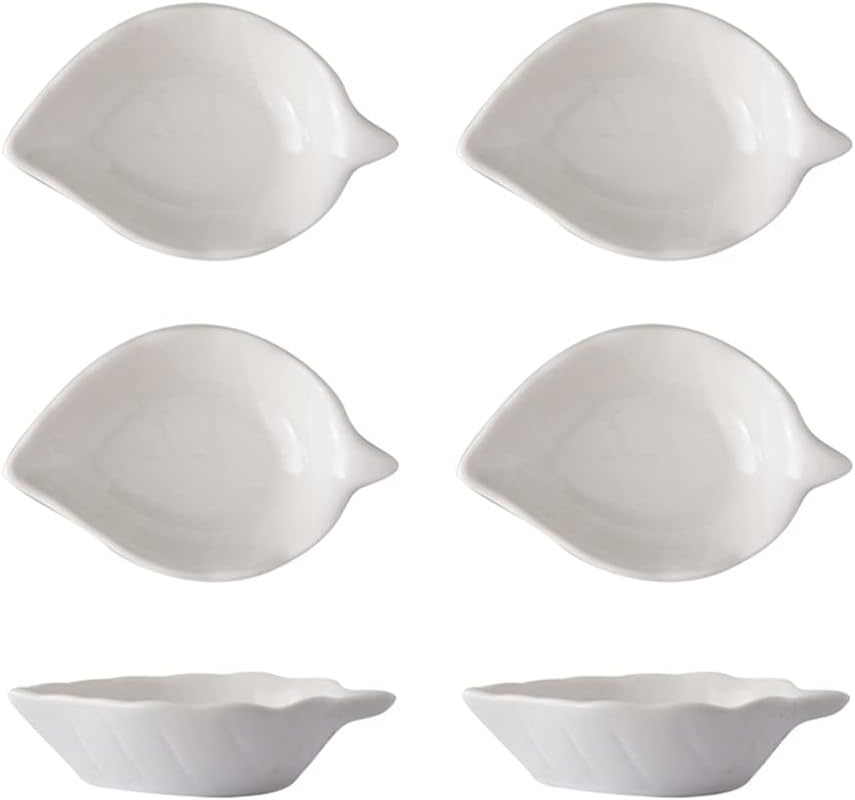 Dipping Bowls,Sauce Bowls Leaf Shape Design Porcelain Side Dish Bowl Seasoning Dishes Soy Dipping Sauce Dishes-Set of 6-White