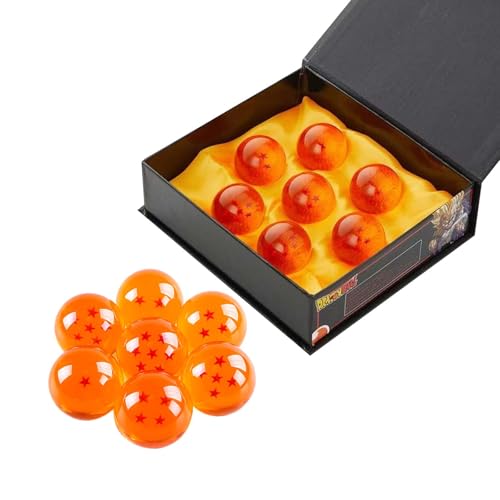 HSHHOOM Set de 7 Bolas del Dragón, 7PCS Dragon Bola de Cristal 1 a 7 Estrellas con Caja de Regalo, Dragon Bola Diámetro 4.3cm, Decoración del Hogar Fiestas y Regalos para Niños y Fans del Anime