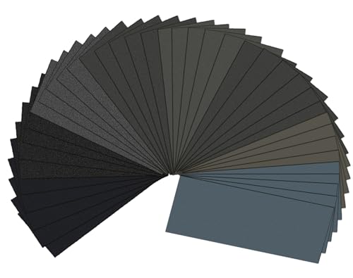 MORLARCO 耐水ペーパー 紙やすり 40枚4種類 80～400番 サンドペーパー 230×93mm 紙ヤスリ (80 240 320 400 各10枚入り) 耐水ヤスリ ヘッドライト磨き 金属 木工 DIY作業に キッチンの掃に