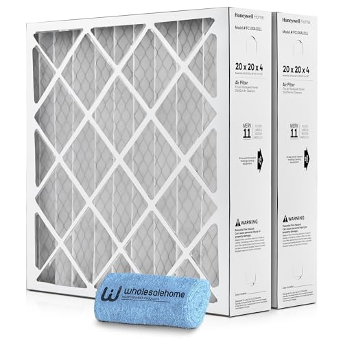 20x20x4 Air Filter Replacement MERV 11 FC100A1011 Pleated HVAC AC Furnace Filters with Wholesalehome Cleaning Cloth 2-Pack (Actual Size: 19.94 x 19.75 x 4.38 Inches)