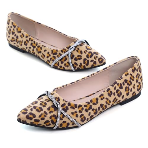 Image of TN TANGNEST Womens Casual Flats Chain Ballet Flats | Fashion Pointed Toe Rhinestone Flats, Comfort Slip On Dress Shoes for Business Work Office Wedding Party