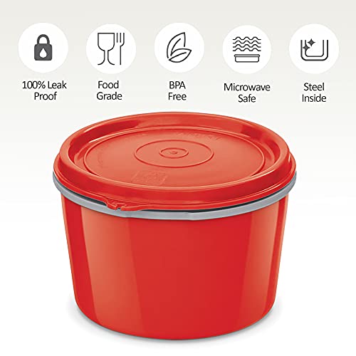 Image of MILTON Microwow Stainless Steel Lunch Container, 500ml, Red
