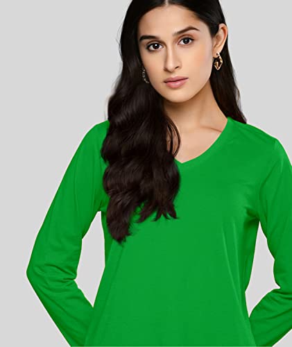 Image of Premium Plain Women V Neck Full Sleeves Cotton Tshirt. Festive,Offer,Discount,Sale,Limited Edition, Trending Tees and Tshirts.