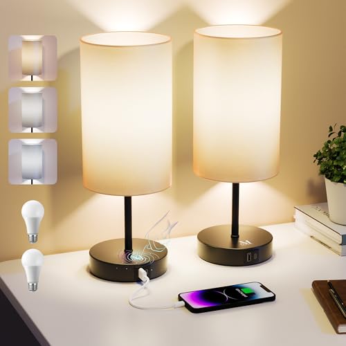 Akari Miya Bedside Lamps Set of 2, Touch Lamps Bedside with USB A...