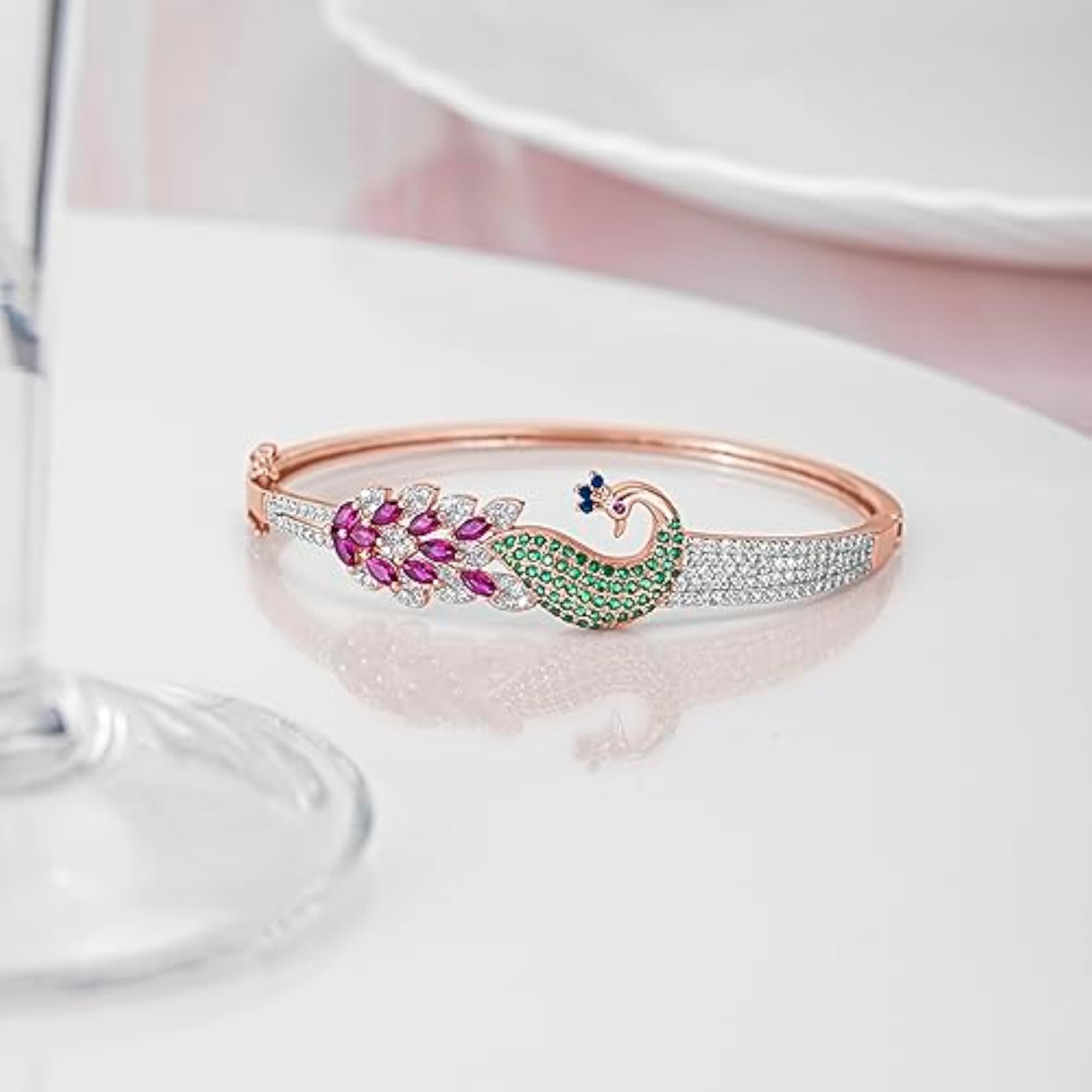 925 Silver CZ Peacock Bracelet for Women & Girls
