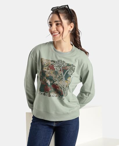 Image of Jockey A191 Women Super Combed Cotton French Terry Fabric Printed Sweatshirt