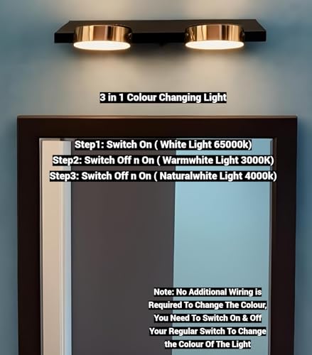 Image of FILLISKA 3 in 1 Double Wall spot /Picture /Display /Mirror Light with Adjustable Head and Colour Changing Function (Black & RoseGold-6526)(1 Year Warranty)