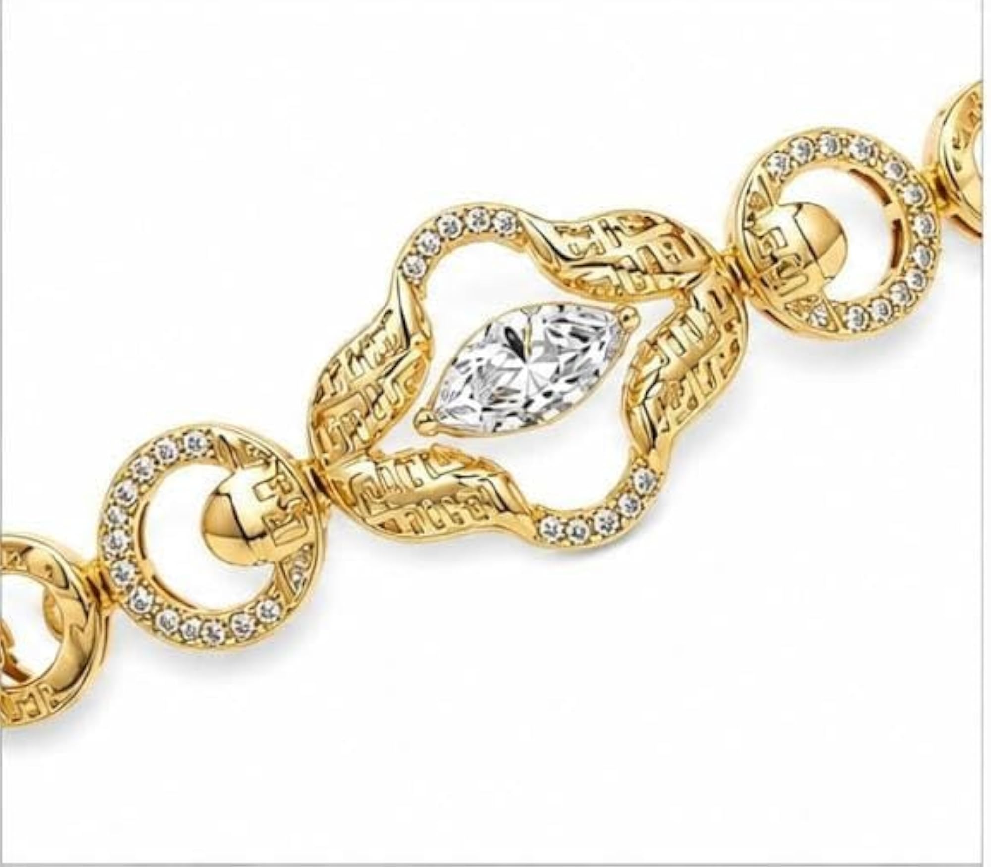 Gold-Tone Link Bracelet with Marquise Crystal Centre Stone