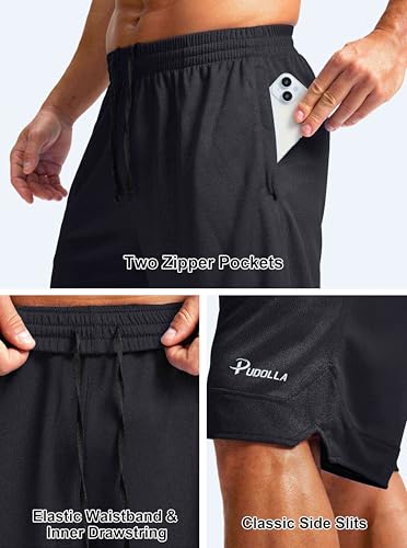Pudolla Men's Basketball Shorts with Zipper Pockets 11" Long Gym Athletic Shorts for Men Lightweight Quick Dry3