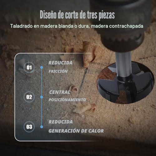 Miniatura 6 de Broca Forstner De 50 Mm Moxpify, Longitud De 92 Mm, Con Eje Redondo, Para Madera, Madera Dura, Tableros De Fibra