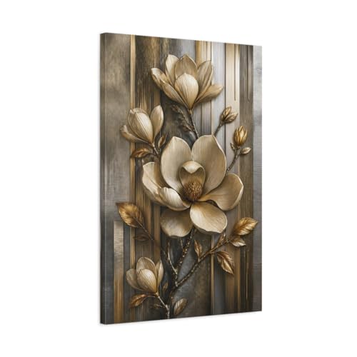 Toile canvas magnolia or et gris 50x75 cm pour décoration salon vertical