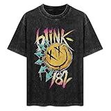 Man Shirt,Blink Music 182 Band Shirt Washed Short-Sleeve Crew Neck Cotton Tshirt Simple Print T-Shirt for Man Cooling Short-Sleeve Vintage Tops M