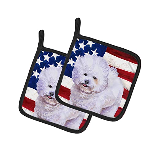 Caroline's Treasures BB9648PTHD Bichon Frise Patriotic Pair of Pot Holders Kitchen Heat Resistant Pot Holders Sets Oven Hot Pads for Cooking Baking BBQ, 7 1/2 x 7 1/2