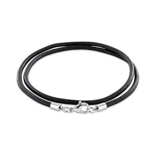 Auroris Echtleder Kette schwarz Dicke 3mm mit Karabinerverschluss aus Edelstahl/Länge: 50cm