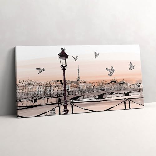 Murale d'art Tableau Photo sur Toile 140x70cm Paysage Coucher de Soleil Seine
