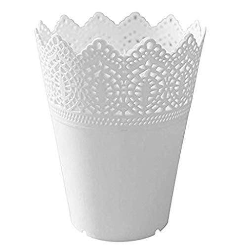 Ogquaton Pot de fleur dentelle creuse plante en plastique Vase à fleurs boîte de rangement blanc créatif et utile