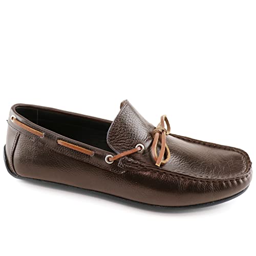 Image of MJNY Mens Casual Comfortable Genuine Leather Lightweight Driving Moccasins Classic Fashion Tie-Bow Loafer Slip On Breathable Driving Loafer Brown Grainy 12