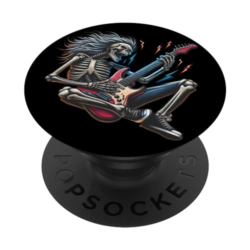 Rock My Bones Cool Vintage Skeleton tocando guitarra eléctrica PopSockets PopGrip Intercambiable