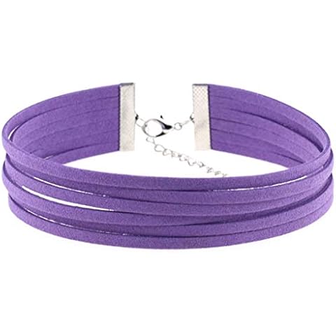 LAIFEKE Gothic Punk Six Rows Velvet Choker Gothic Necklace Neck Accessories Metal Chain Neck Belt (Purple) Cover