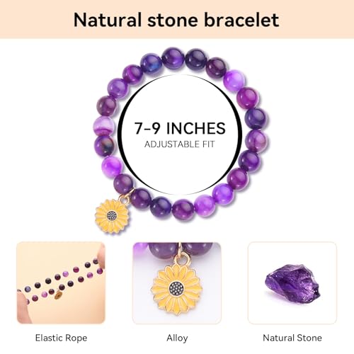 Purple Natural Stone Sunflower Bracelet for Women – Inspirational Sunflower Birthday Gifts for Women. Sunflower gifts are a symbol of sunshine and happiness. 6