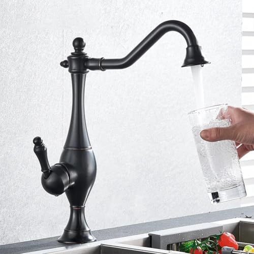 Robinet de cuisine à arc élevé mitigeur en laiton noir antique 1 trou