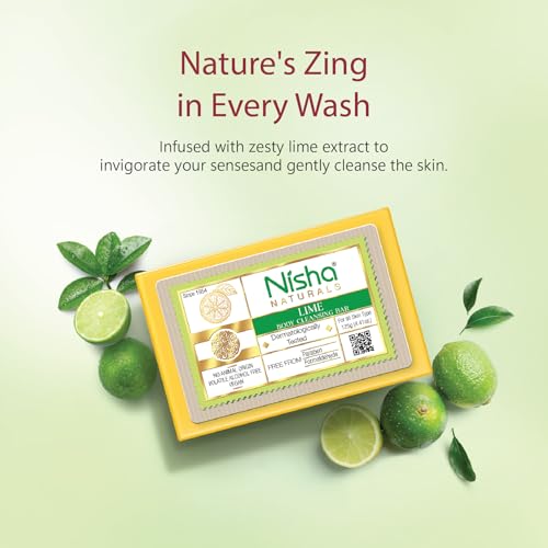 Image of Nisha Lime Body Cleansing Soap Bar 125g - Paraben Free, Vegan, Gentle Cleanse for Soft & Supple Skin, Suitable for All Skin Types, Men & Women