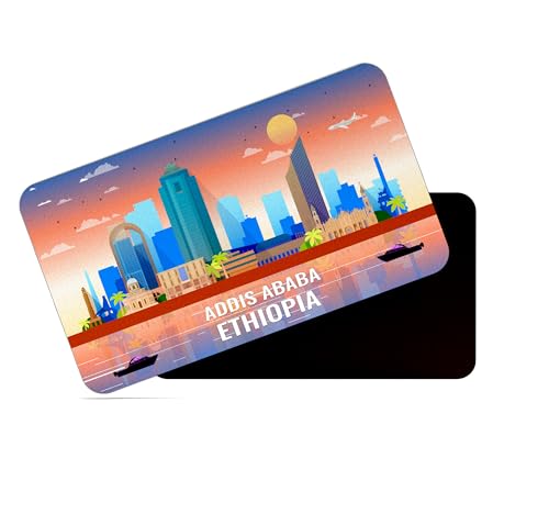 dhcrafts Rectangular Rubber Fridge Magnet/Magnetic Card Multicolor Ethiopia Addis Ababa Design Pack of 1 (8.6cm x 5.4cm)