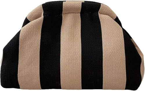 Image of Kawn Women's Striped Crochet Clutch Purse | Woven Handcrafted Shoulder Handbag | Kiss-Lock Dumpling Style Evening Clutch for Daily Use & Outings