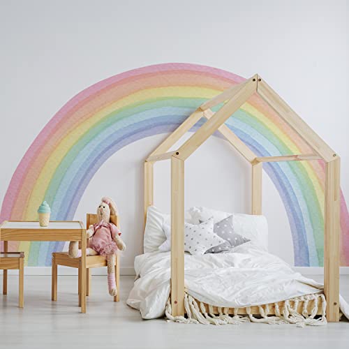 funlife 240X140cm Autocollants Décoller et Bâton, Prédécoupé Imperméable Grand Aquarelle Arc-en-ciel Mur Décalcomanies Filles de la Pépinière, Papier...