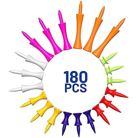 Thrilez Golf Tees,180 PCS Golf Tees Plastic with 7 Different Sizes(25/31/37/43/51/57/70mm),Professional Durable Castle Golf Tees,Multicolor Golf Tees Bulk with Pink White Blue Yellow Orange Green Red Cover