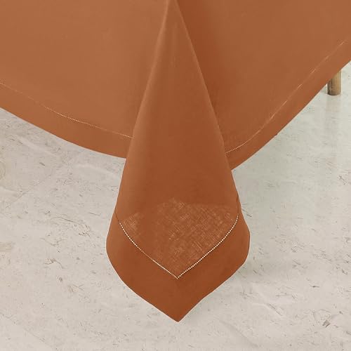 Signature Linen™ by D'Moksha Rust Tablecloth, Rectangle Tablecloth 60 x 144 Inch, 100% Pure Linen, Hemstitch, Machine Washable, Long Table Cloth- Summer, Father's Day by D'Moksha Homes - Image 2